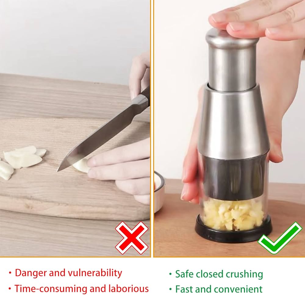 مفرمة يدوية من الستانلس ستيل تفرم الثوم، البصل، الفلفل والخضار