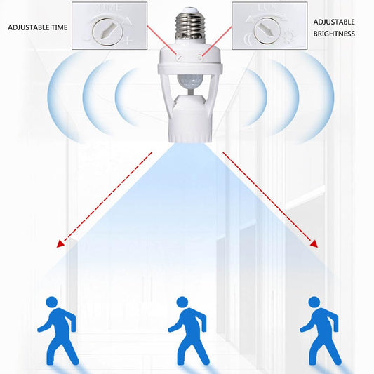 مستشعر حركة بالاشعة تحت الحمراء E27 مصباح LED قاعدة حامل مقبس